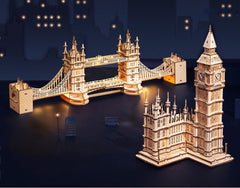 Robotime Rolife DIY 3D Tower Bridge,Big Ben,Famous Building Wooden Puzzle Game Assembly Toy Gift for Children Teen Adult Laszine Shop