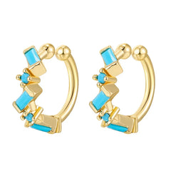 Brinco de Cartilagem Ear Cuff Com Pedras Coloridas Turquesa 2 Peças