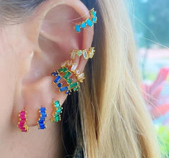 Brinco de Cartilagem Ear Cuff Com Pedras Coloridas Turquesa 2 Peças