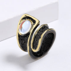 Anel Ajustável Preto E Dourado Moonlight Com Pedra Laszine Shop