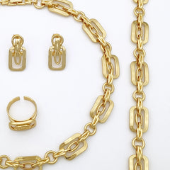 Conjunto de Colar e Brinco de Correntes Banhado a Ouro 18k Estilo Dubai