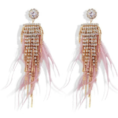 Brinco rosa de Festa Franja de Strass e Plumas Rosa Tassel Laszine Shop