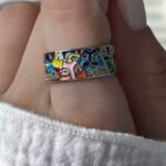 anel colorido esmaltado de gatos estampado prata dffdssssdd