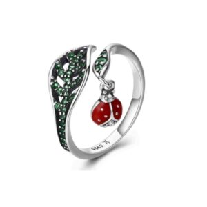 Anel de Joaninha Ajustável Em Prata Esterlina e Zircônias