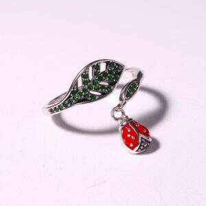 Anel de Joaninha Ajustável Em Prata Esterlina e Zircônias