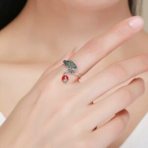 Anel de Joaninha Ajustável Em Prata Esterlina e Zircônias