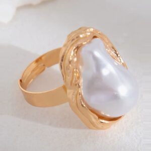 Anel de Pérola Grande Ajustável Moderno
