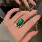 anel verde grande ajustavel de pedra oval grande f