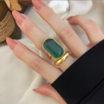 anel verde grande ajustavel de pedra oval grande ff33hwwhf