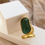 anel verde grande ajustavel de pedra oval grande fff