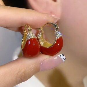 Argola Vinho Esmaltada Cravejada de Festa Elegante