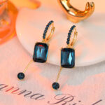 brinco azul de festa de cristal quadrado e pingente