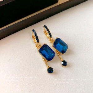 brinco azul de festa de cristal quadrado e pingente aaff