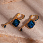 brinco azul de festa de cristal quadrado e pingente ffaa