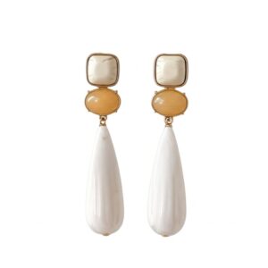 Brinco Branco Grande de Pedra com Bege e Gota