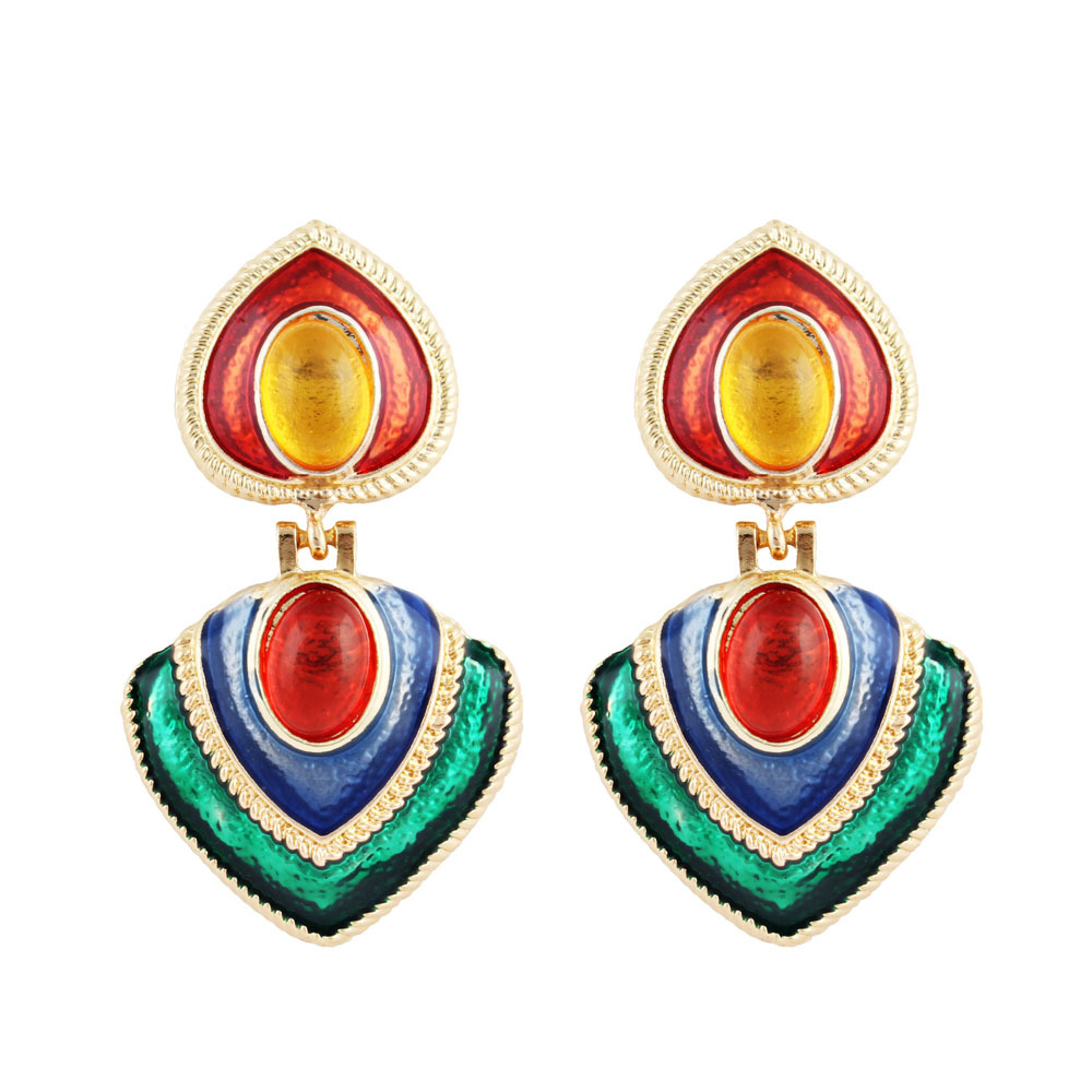 brinco colorido esmaltado de coração invertido azul e verde cd