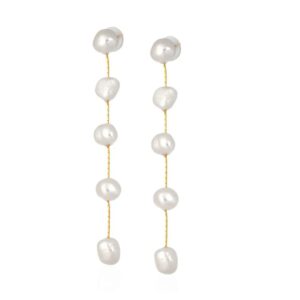 Brinco de Pérola Natural Longo Fio Fino