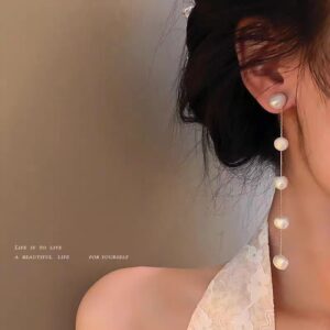 Brinco de Pérola Natural Longo Fio Fino