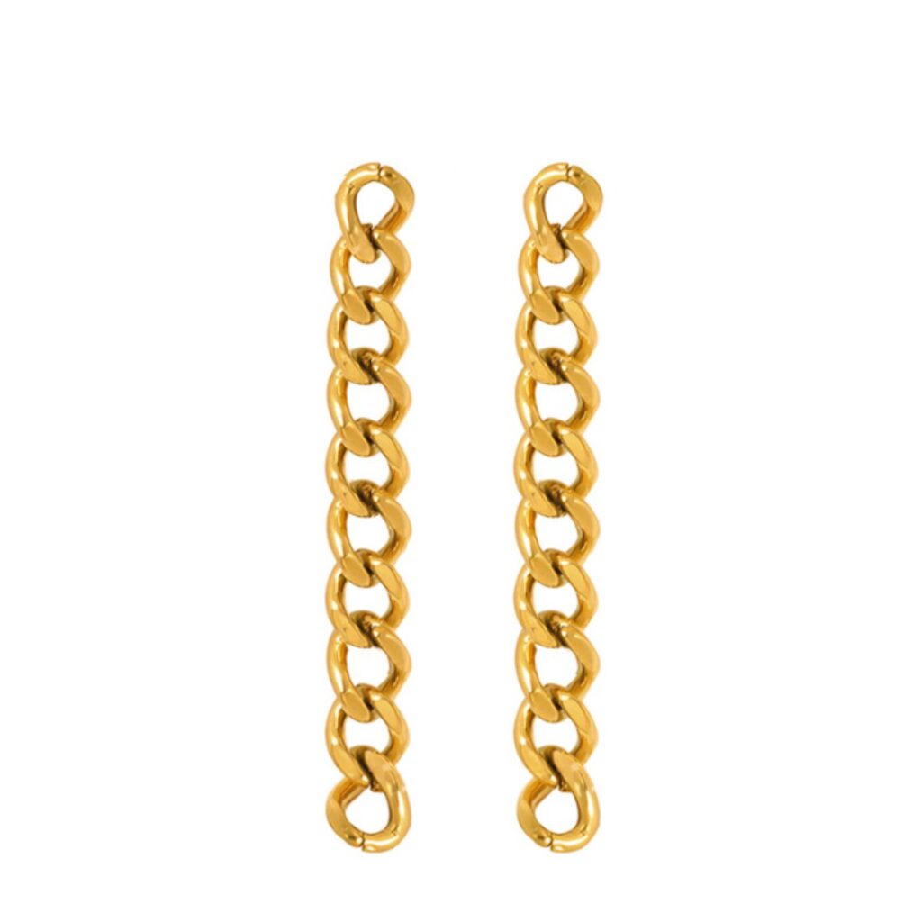 brinco de pressao de corrente dourada longo fino