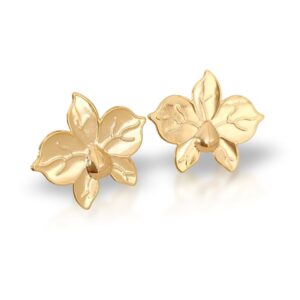 Brinco de Pressão de For de Metal Dourada Orquídea Elegante