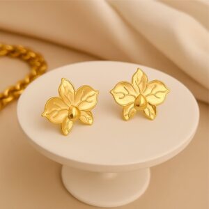 Brinco de Pressão de For de Metal Dourada Orquídea Elegante