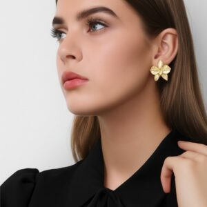 Brinco de Pressão de For de Metal Dourada Orquídea Elegante