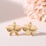 brinco de pressao de flor de metal orquidea elegante ss