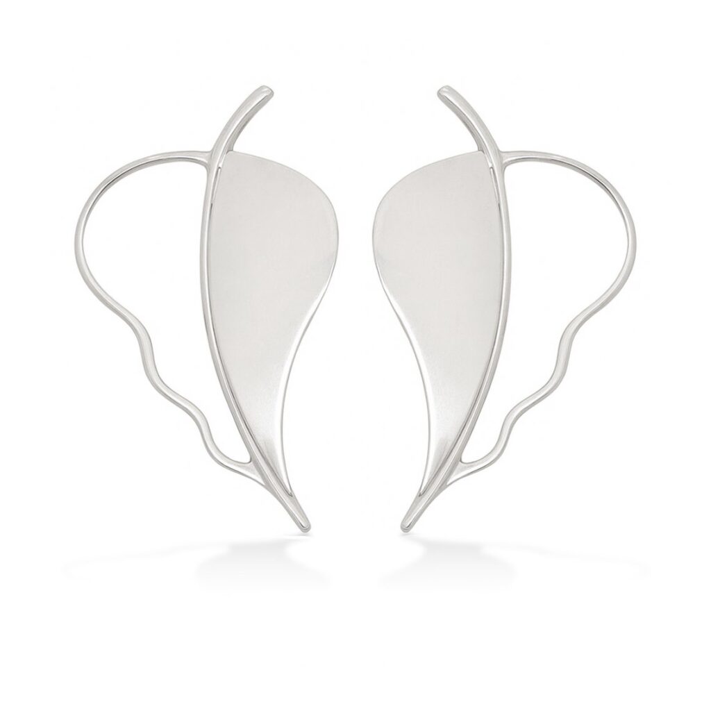 brinco de pressao de folha de metal prata vazado moderno