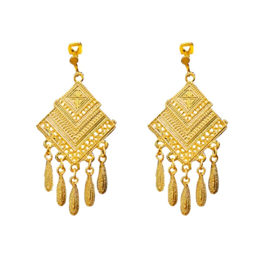 brinco de pressao dourado de franja boemio bohochic