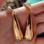 brinco de pressao grande dourado de gota fino gsffg