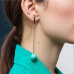 brinco de pressao turquesa longo fino elegante dfd