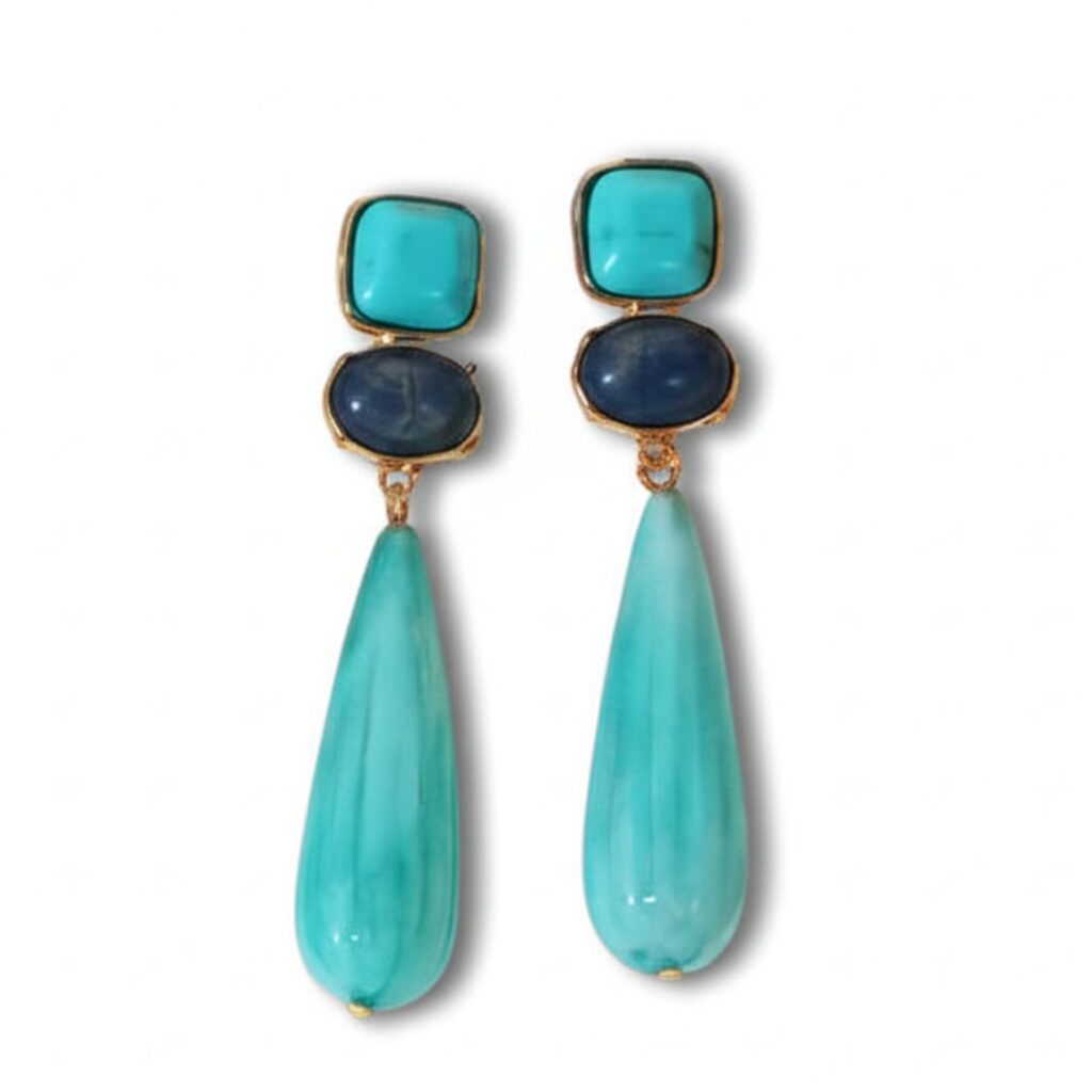 brinco turquesa e azul grande de pedra de gota ssss
