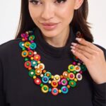 colar biojoia colorido multicamadas de madeira pintada