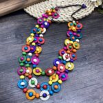 colar biojoia colorido multicamadas de madeira pintada fjjfg