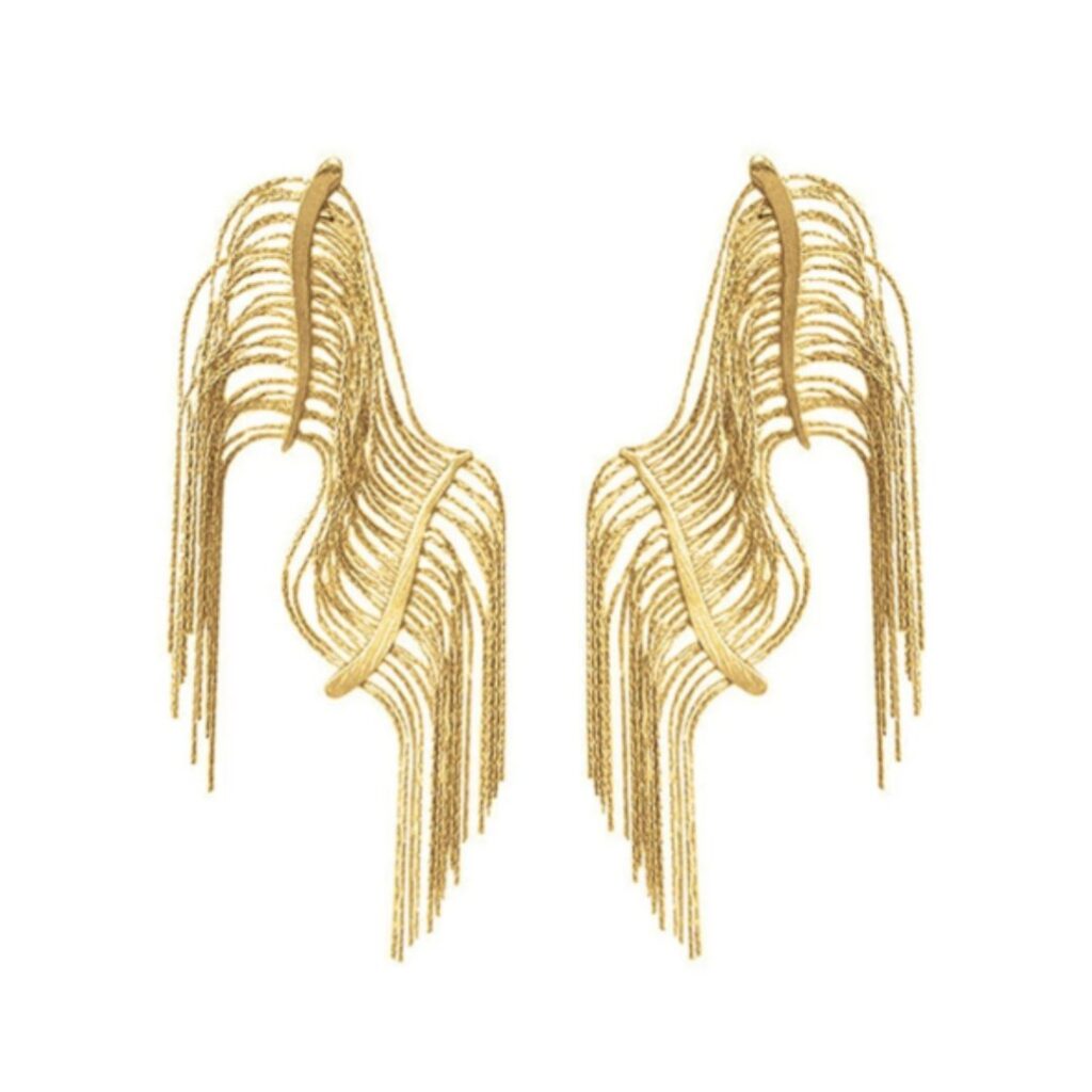 maxi brinco de franja dourada extravagante estiloso