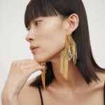 maxi brinco de franja dourada extravagante estiloso dffaadff
