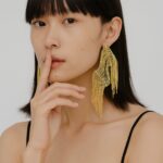 maxi brinco de franja dourada extravagante estiloso dffaaffdff