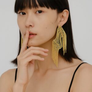 Maxi Brinco de Franja Dourado Grande Extravagante