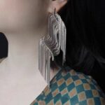 maxi brinco de franja prata extravagante estiloso dffaadff
