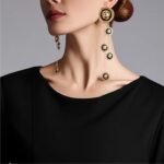 maxi brinco dourado e preto de moedas de leão ddd