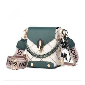 Bolsa Verde Crossbody Feminina de Grife Estampa Quadriculada