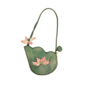 Bolsa Verde e Rosa de Alça Longa Diferente com Detalhe de Flor