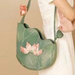 Bolsa Verde e Rosa de Alça Longa Diferente com Detalhe de Flor dd