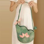 Bolsa Verde e Rosa de Alça Longa Diferente com Detalhe de Flor dddd
