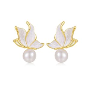 Brinco delicado com pérola de borboleta elegante para festas