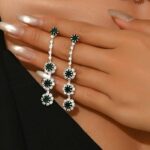 Brinco preto e prata longo de festa elegante minimalista ffdd