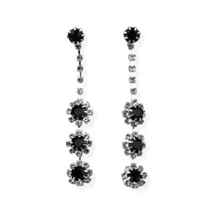 Brinco Preto e Prata Longo de Festa Minimalista com Colar e Pulseira