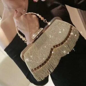 Clutch Dourada com Franja de Festa 