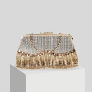 Clutch Dourada com Franja de Festa 