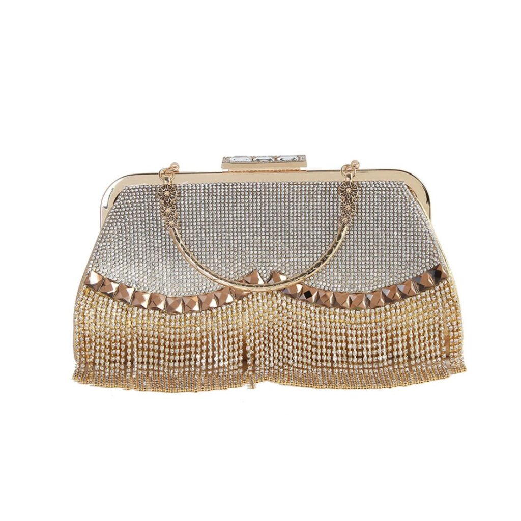 Clutch media Dourada cravejada com Franja de Festa ddn